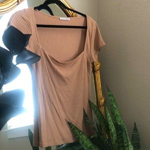 Reformation Nude Ribbed Shirt